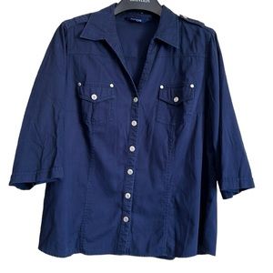 Encore women’s blouse jacket 18 navy‎ metal buttons